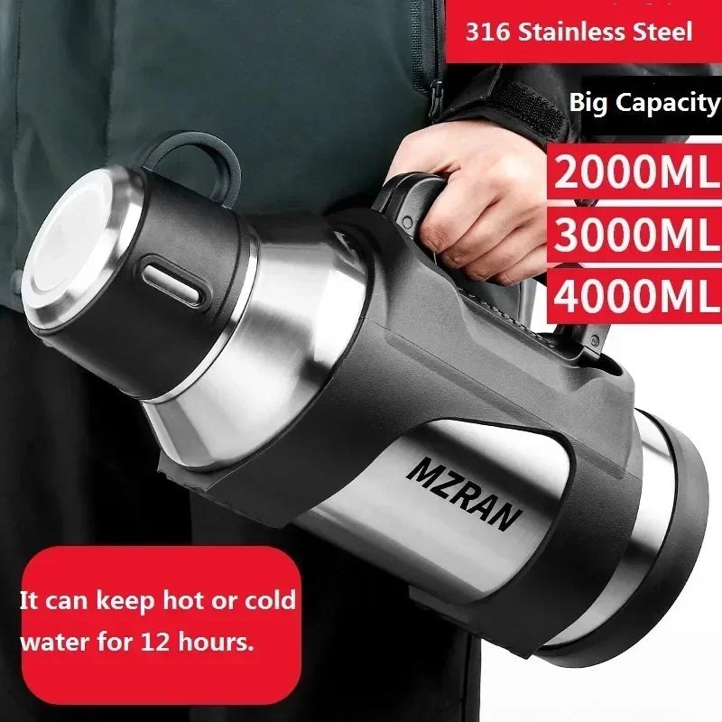 316 roestvrijstalen thermosfles met grote capaciteit, 2L/3L, buitenreiskoffiemokken, thermische vacuümwaterfles, thermische mok