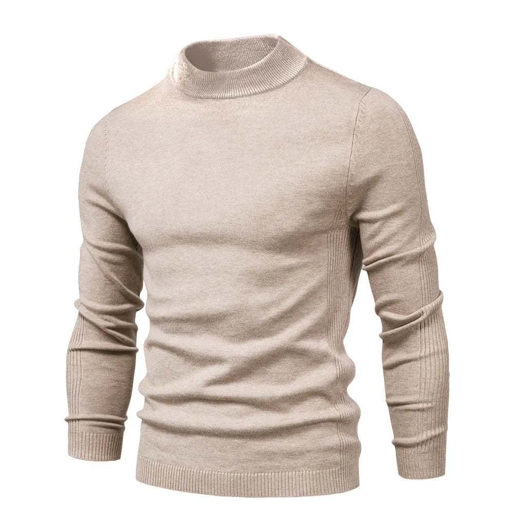 Men's Soft Mid Neck Pullover Casual Solid Colour Winter Warm Men's Sweater High Quality Pullover For Men