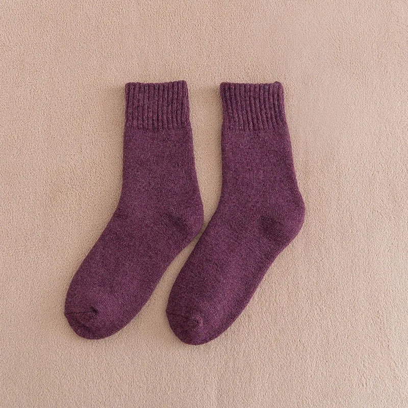 5 paar dikke, warme effen wollen sokken voor dames in de winter, harajuku, retro, koudebestendig, modieus en casual, kasjmier.