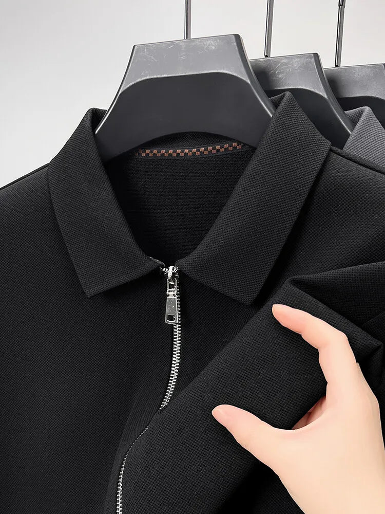 Men's Solid Colour Business Casual Autumn and Winter Jacket, Suitable For Daily Commuting, Stretchy Knitted Zip-Up Male Cardigan