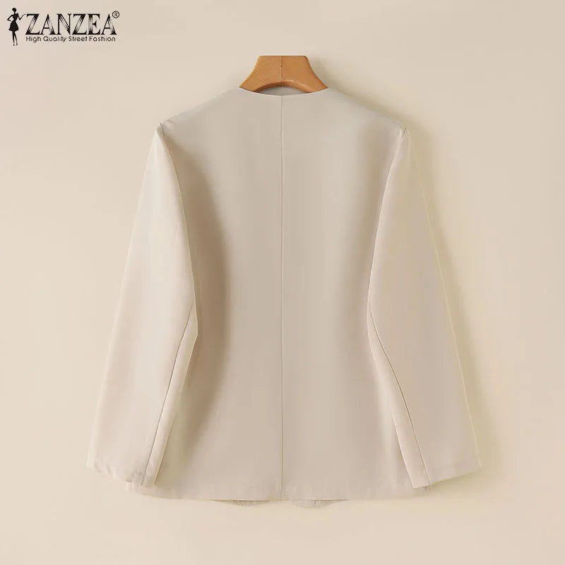 Elegant Solid Suit Jackets Long Sleeve Button Up Autumn 2024 V Neck Outwear Tops Office Lady Women Commute Fashion Blazer