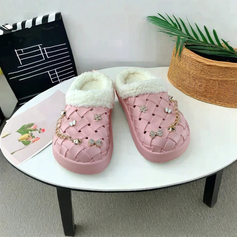 Kids' Slippers House Shoes Cartoon PU Leather Bow Winter Shoes Warm Anti-Slip Soft Bottom Shoes For Girls Size 40-45