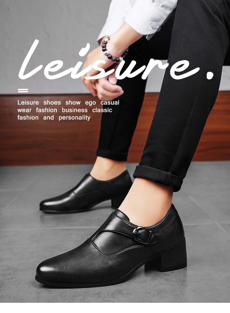 Stylish Men Formal High Heel Dress Shoes Trendy Style Male Business Officer Oxfords Fashionable Youth Party Evening Shoes