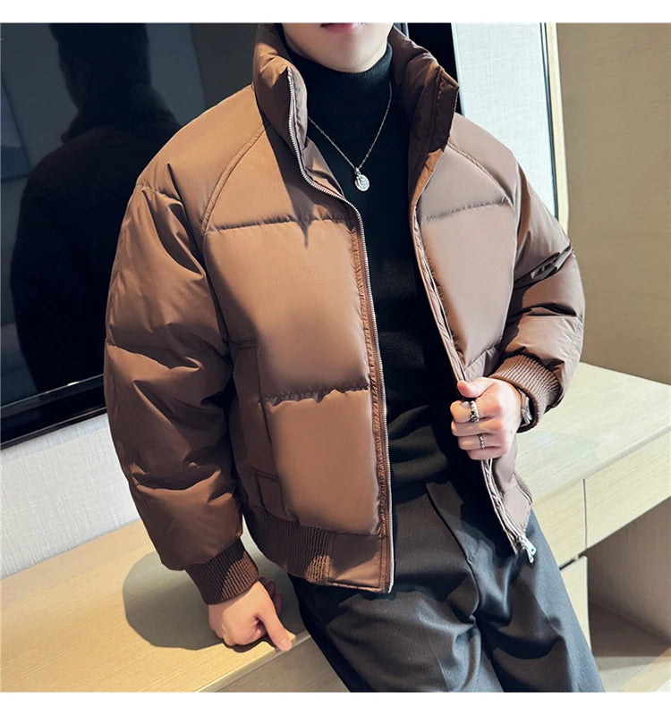 Men's Loose and Casual Thickened Down Jacket With Stand-Up Collar, Suitable For Daily Commuting, Autumn, Winter, and Leisure