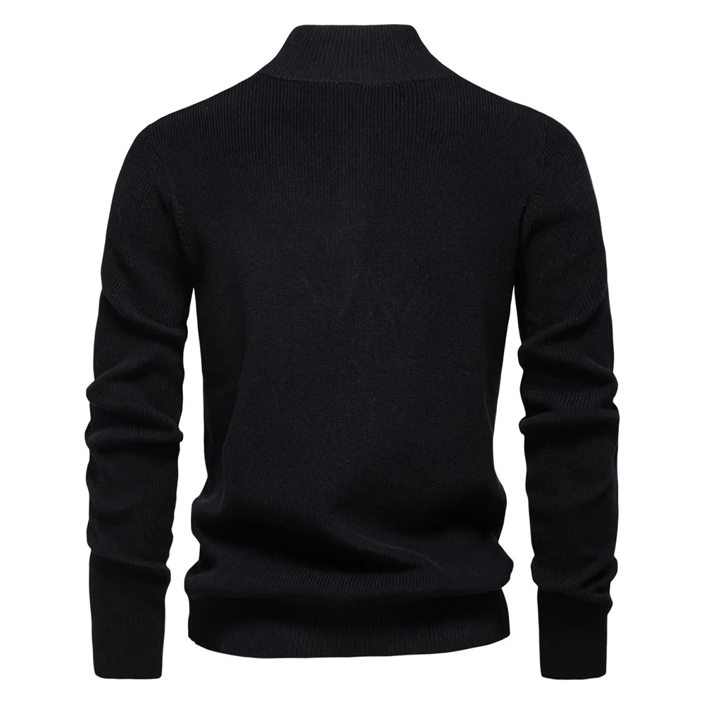 Men's Autumn Quarter Zipper Mock Neck Pullover Sweaters For Men Quality Warm Winter Cotton Knitted Men's Sweaters