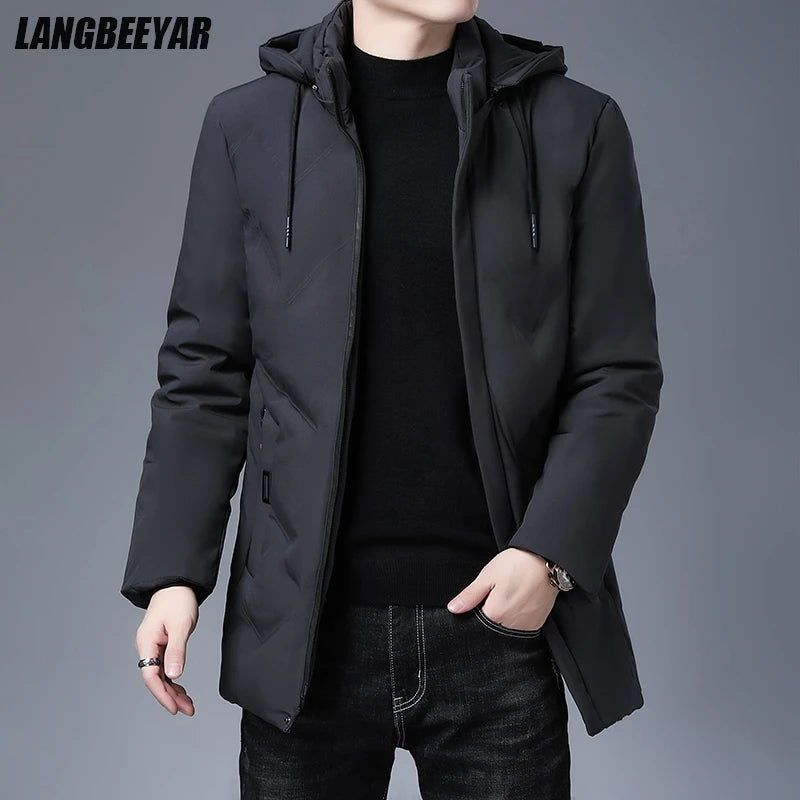 Men's Top Grade Designer Brand Parka Jacket, Thick Casual Fashion Windbreaker, Hooded Quilted Bubble Male Long Coats