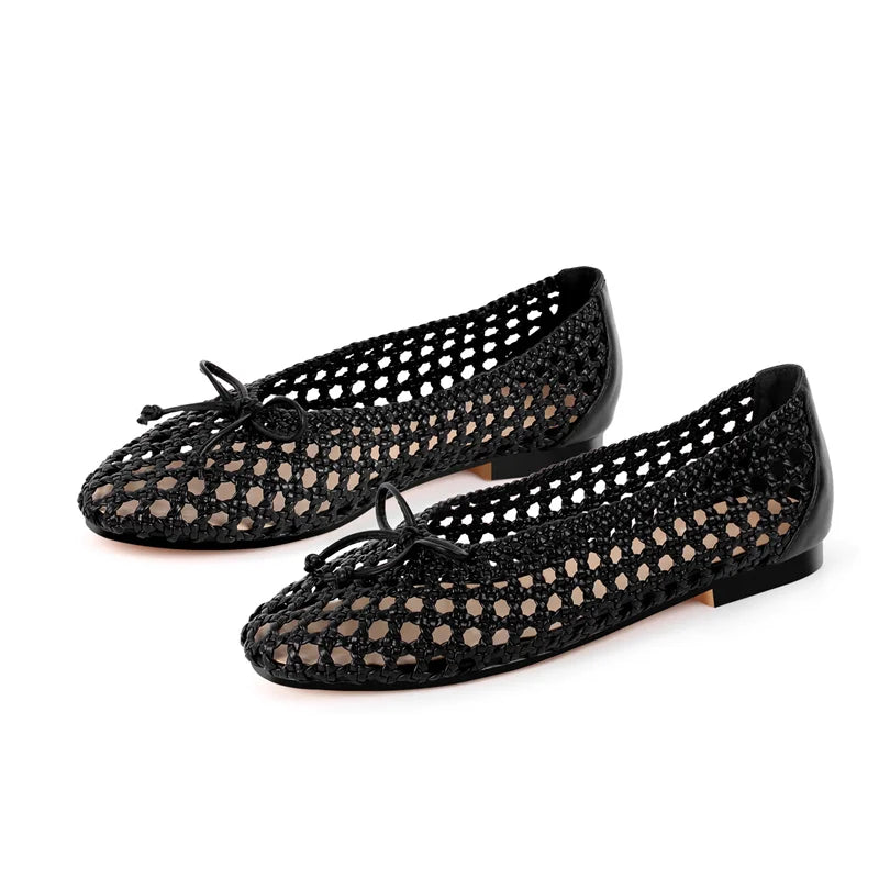 Women Round Toe Black Mesh Ballet flats