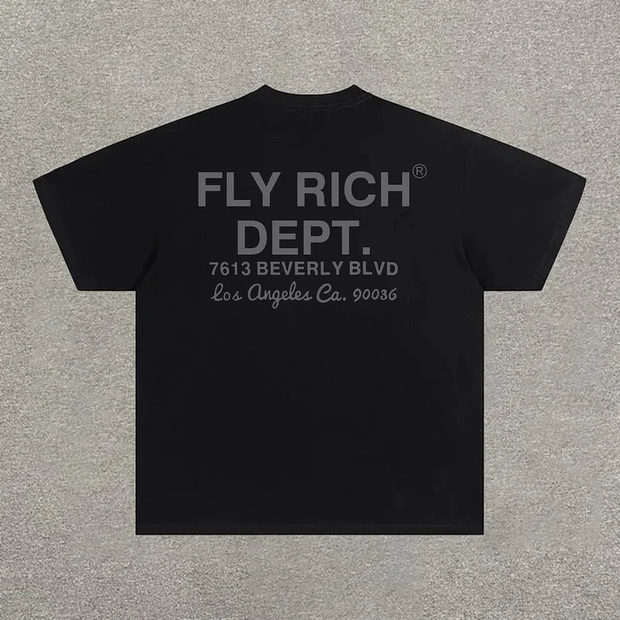 Unisex Fly Rich Graphic Print Casual 100% Cotton T-Shirt Women Y2K Summer Short Sleeve Oversize T-shirt Streetwear Tops