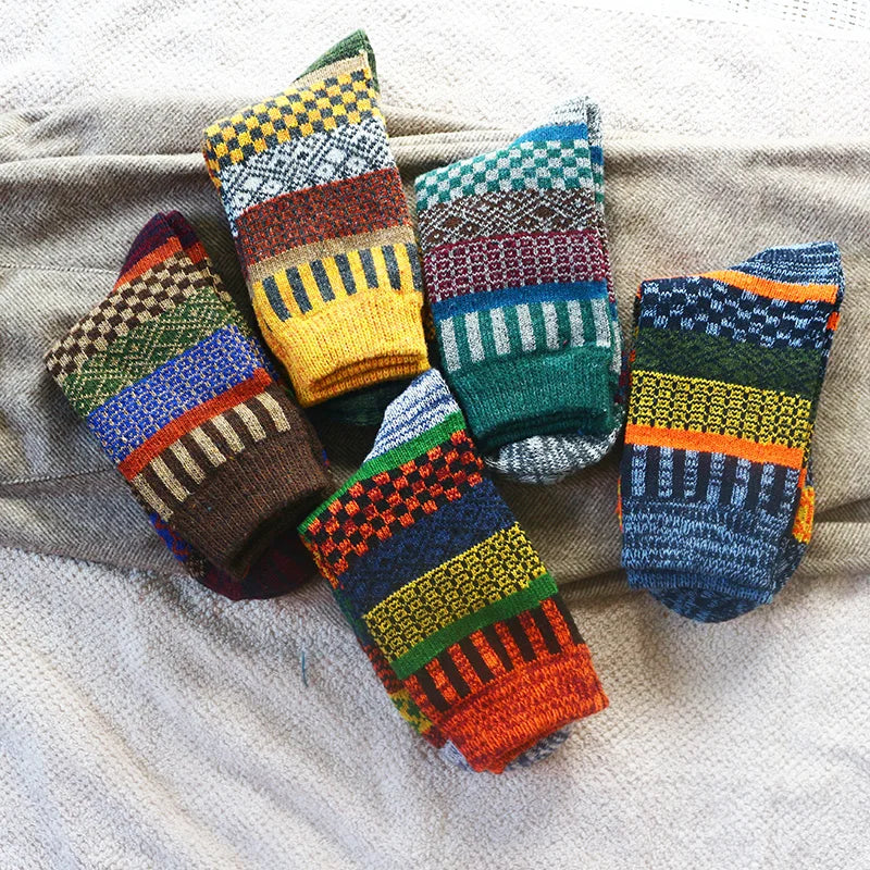 5 paar winter nieuwe dikke warme Harajuku retro mode casual wollen sokken van hoge kwaliteit katoen voor heren