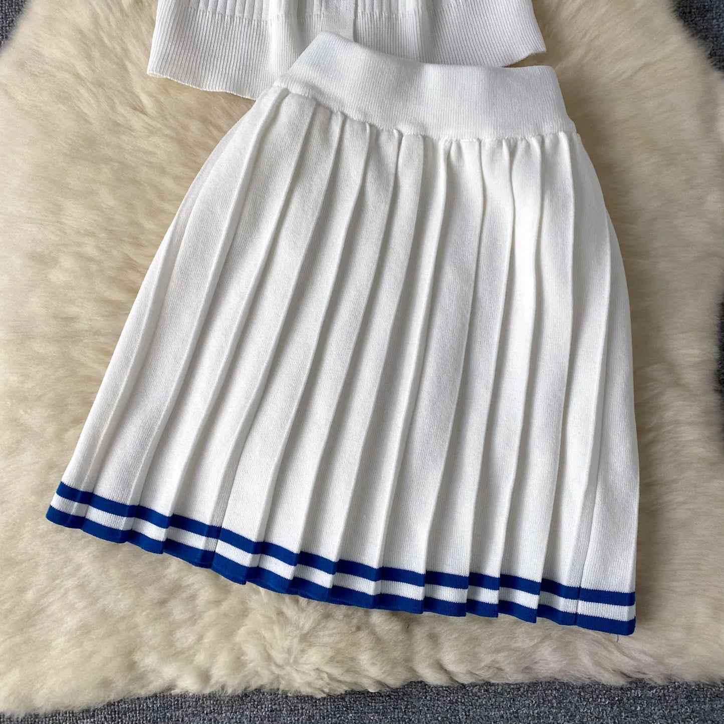 Women's Fashion Patchwork 2 Piece Set Polo-Neck Single-Breasted Tops + Ruched Ruffles Mini Skirts Y2K Style Street Outfits