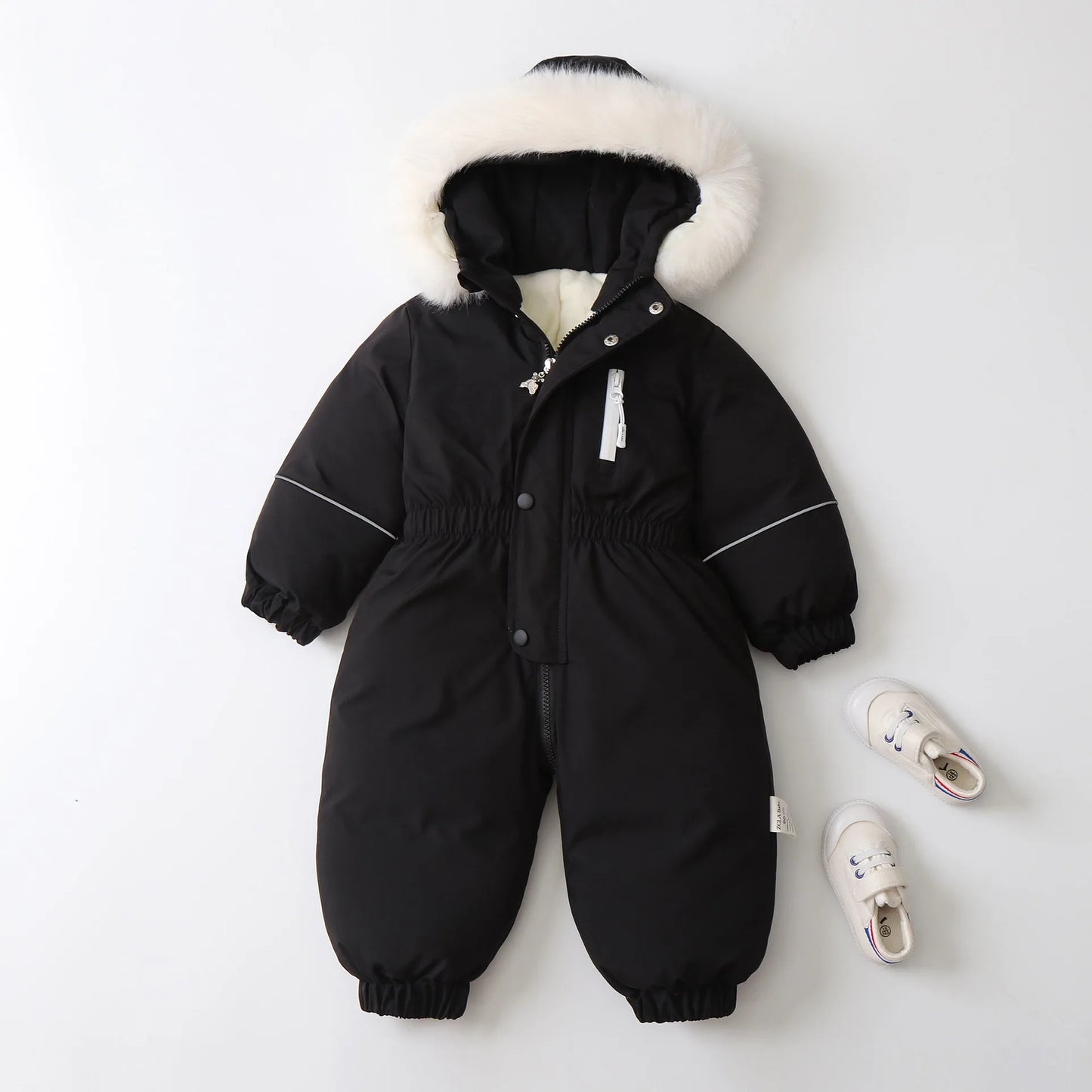 Unisex Children's Winter Warm Ski Suit Polar Fleece Lining Jumpsuit Waterproof Overalls Kid's Hooded Sportswear 1-5Y