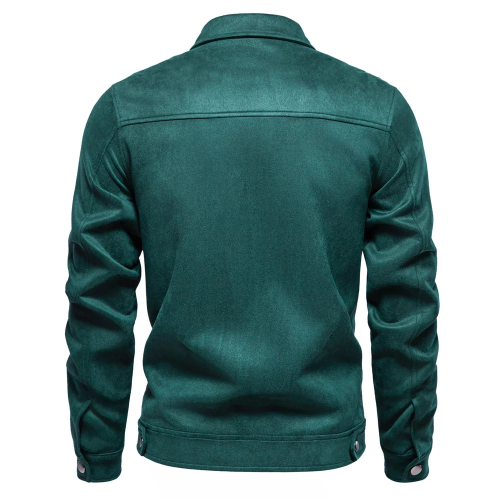 Men's Brown Suede Turn Down Collar Jacket Casual Business Faux Leather Trucker Jackets Coat For Men