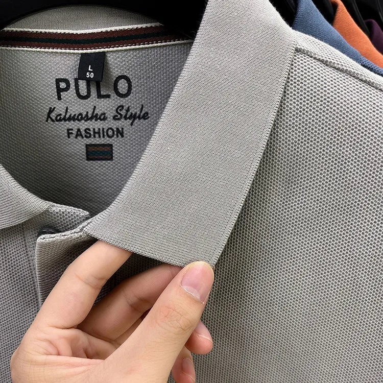 Men's Autumn 100% Breathable Cotton, Long-Sleeve Polo Shirt - Classic Cotton Collared T-Shirt With Business Casual Design