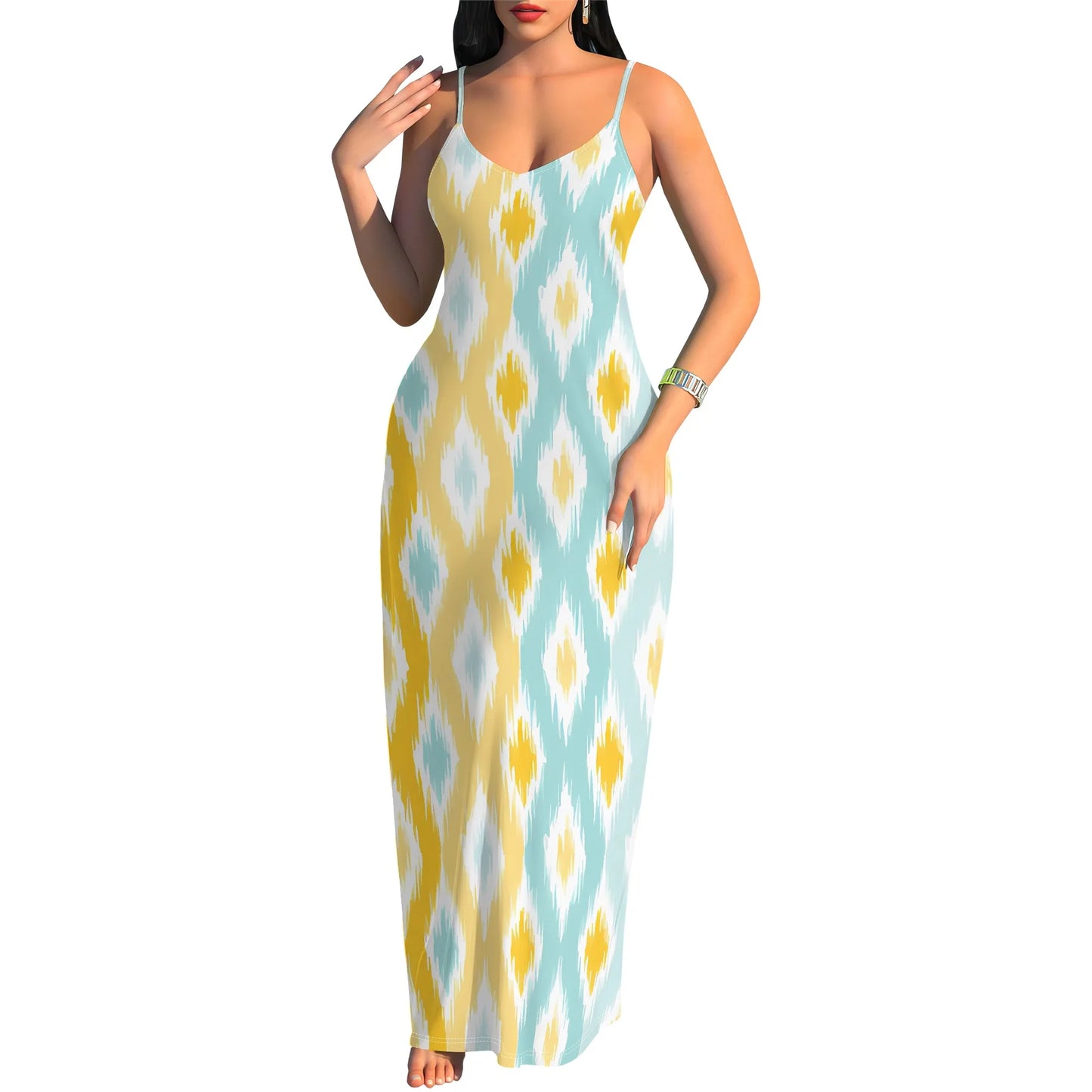 Tribal Print Sleeveless Maxi Dress for Women Summer Boho Bodycon Long Sundress Holiday Outfit