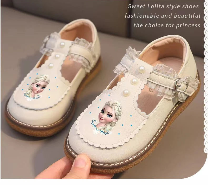 Disney Frozen Princess Girls Leather Casual Shoes - Spring Toddler Soft Sole Anti-Slip Walking & Play Footwear (Lolita Style)