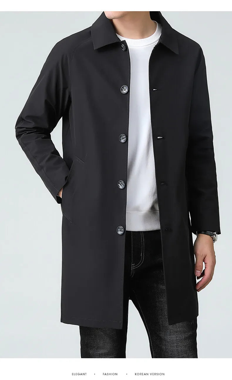 Men's Top Quality Brand Casual Fashion Long Trench Coat, Windbreaker Overcoat, and Male Slim Fit Jacket