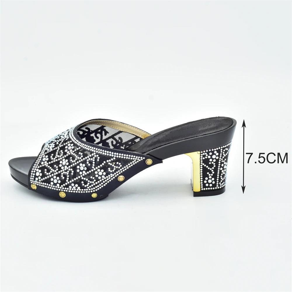 Women's Dress Shoes Open Toe Slip on Wedding Shoes Decorated with Rhinestone Pumps Women Shoes High Heels Pumps
