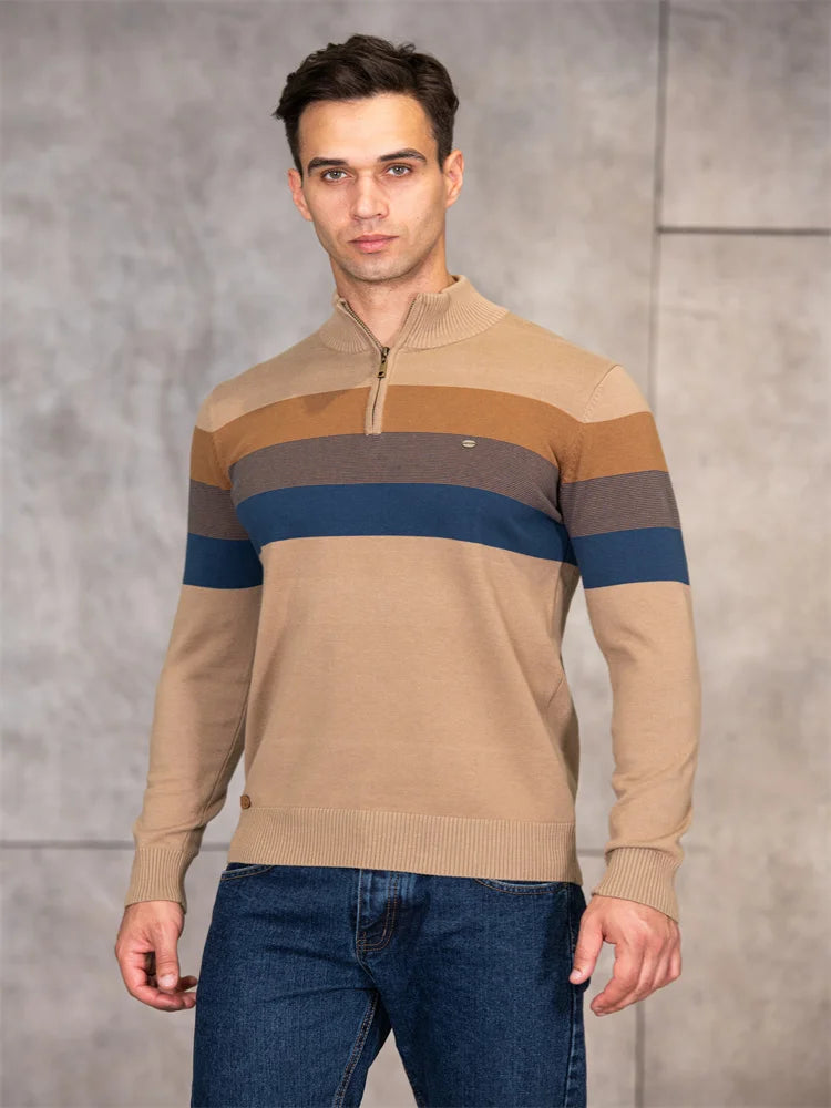 Men's Cotton Mock Neck Stand Collar Sweaters Quarter Zipper Pullover Autumn Winter Warm Social Casual Sweater for Men