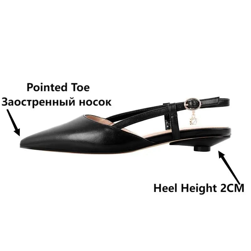 Women Pointed Toe Black Matte Round Heel Slingback Flats Strap Retro Elegant Plus Size Daily Shoes