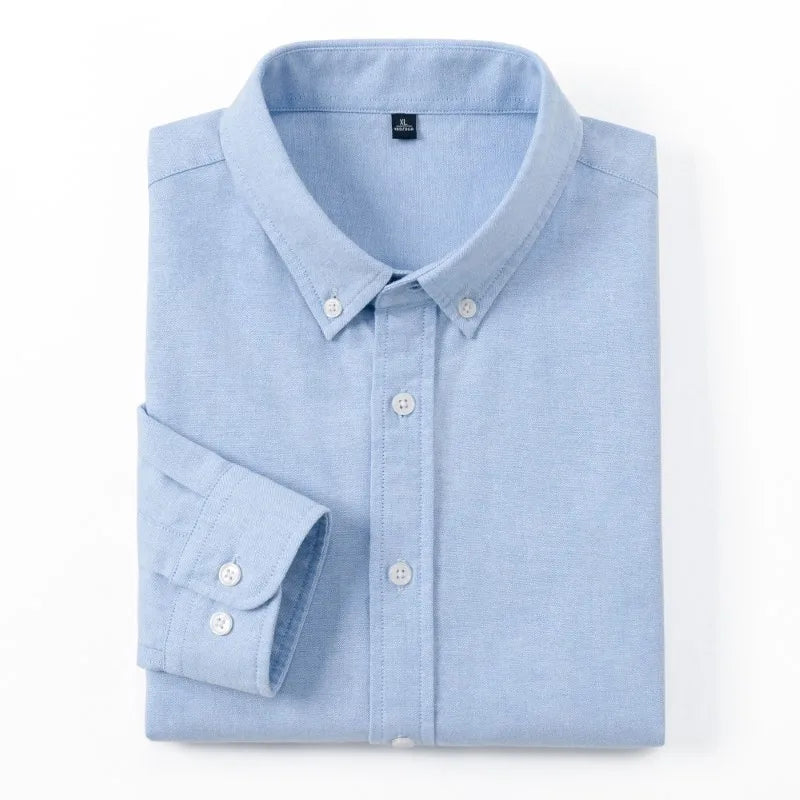 Men's Slim-Fit Oxford Cotton Shirt, Long Sleeves, Casual Breathable Fabric, Exquisite Craftsmanship, Brand with OEM Processing
