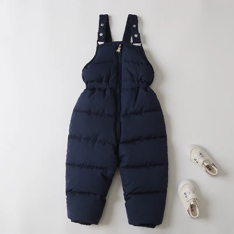 Unisex 2Pcs Winter Warm Children's Ski Clothes Set Thicken Fur Lining Hooded Coats & Overalls Set Snowsuit For Kids 2-5Y