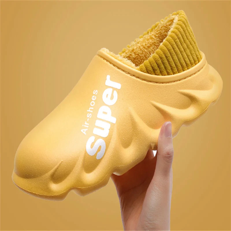 Unisex Winter Warm Cotton Slippers Indoor and Outdoor Waterproof Walking Shoes Fluffy Non-Slip Sandals For Women & Men
