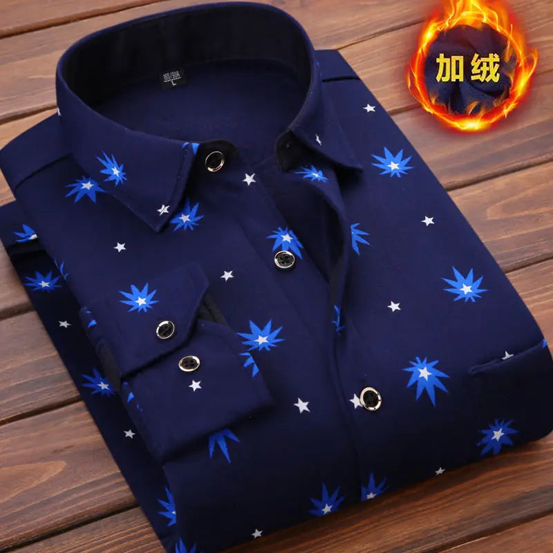 Herbst/Winter Dickes Samthemd für Herren, lässig, langärmelig, warmes Fleecefutter, modisch, weicher Flanell, Übergröße L – 5XL