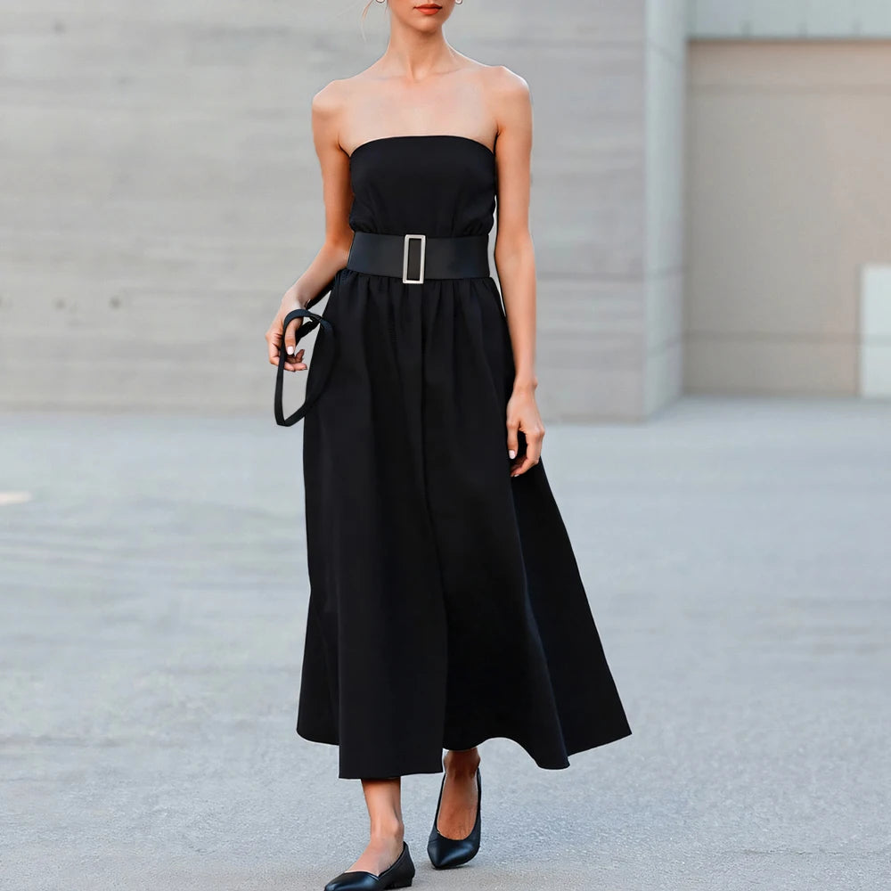 Dresses All Season Fashion Korean Plain Bubble Sleeve Off Shoulder Boat Neck Midi A-Line Anniversary Milkmaid Dresses