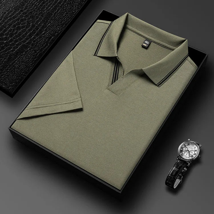 Men's Summer Hot Selling Seagull Collar Short-Sleeved Polo, High-Grade Quality Slim Fit Business Casual Short-Sleeved T-Shirt