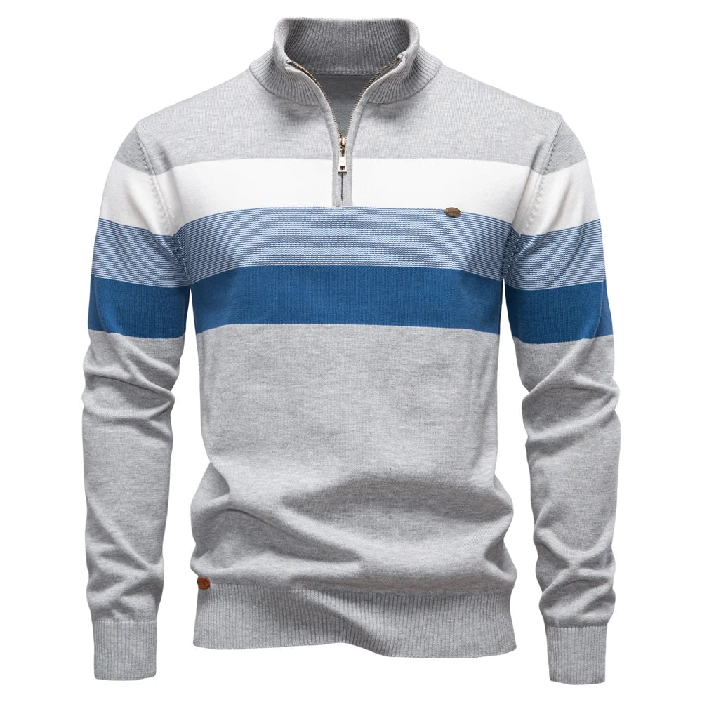 Men's Cotton Mock Neck Stand Collar Sweaters Quarter Zipper Pullover Autumn Winter Warm Social Casual Sweater for Men
