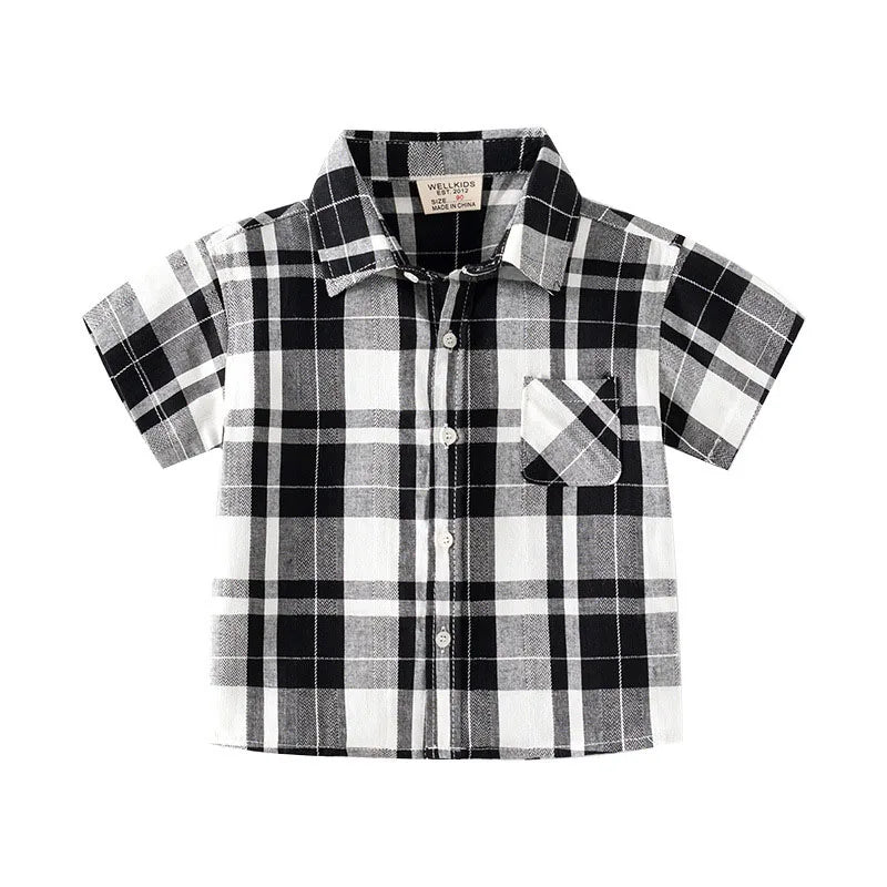 New Summer Kids Shirt Boys Girls Colour Blocked Grid T-shirt Children Breathable Loose Outwear Tops 2-6T Unisex
