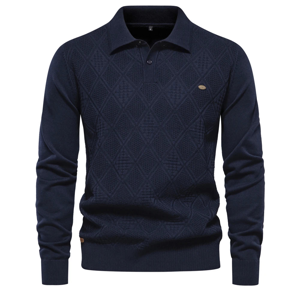Men's Autumn Cotton Polo Neck Sweaters High Quality Pullover Knitted Sweater England Style Casual Social Pullover For Men
