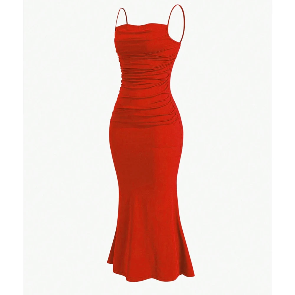 Women's Party Dresses Maxi Spaghetti Strap Elegant Slim Evening Wedding Guest Multi-Colour Summer Milkmaid Dresses