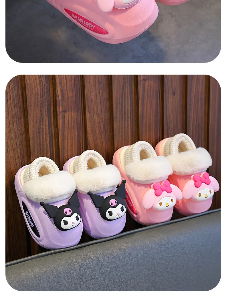 Girls' Home Fur Slippers Kawaii Anti-Skid Warm Cotton Cartoon Plush Waterproof Home Winter Shoes Size 24-41