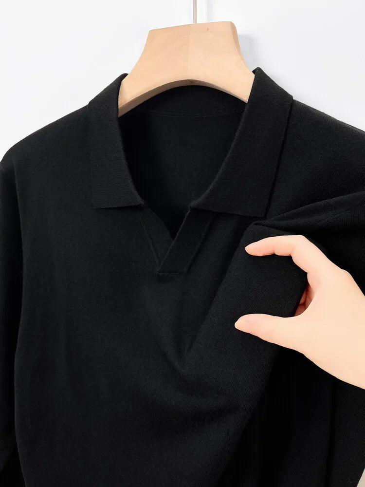 Men's Pullover Sweater With V-Neck, Business Casual Warm Polo, Male High Quality Cashmere Sweater