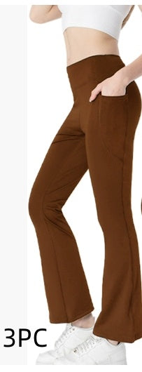 Ladies Mid Waist Abdominal-Shaping Slimming Cropped Pants - Casual Pocket Bootcut Trousers