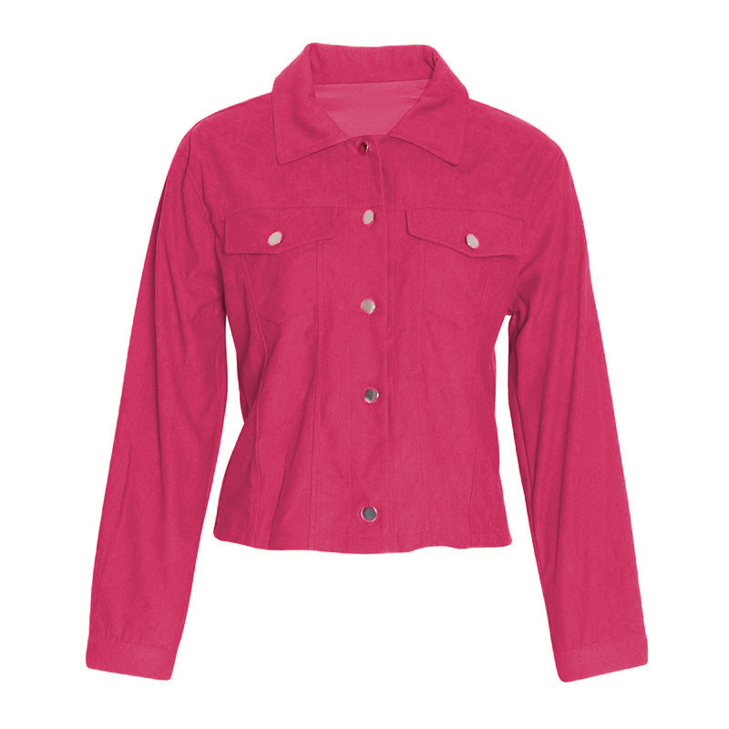 Women's Corduroy Long-Sleeve Jacket - Casual Button-Up Coat With Flap Pockets