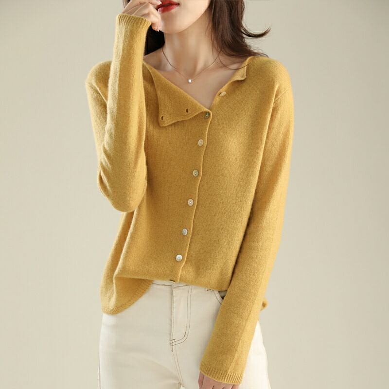 Women's French Style Retro Crew Neck Single-Breasted Cashmere Cardigan Suitable For Autumn - Knitted Thin Casual Versatile Slimming Outer Tops