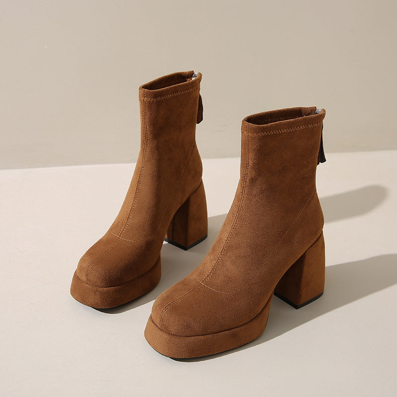 Women's Back Zipper Suede - Boots