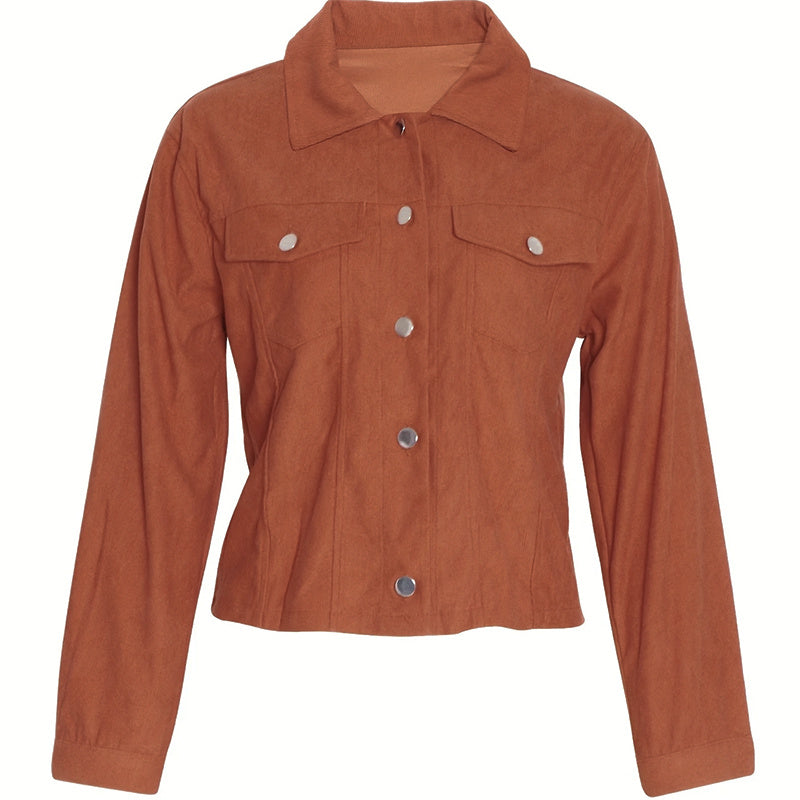 Women's Corduroy Long-Sleeve Jacket - Casual Button-Up Coat With Flap Pockets