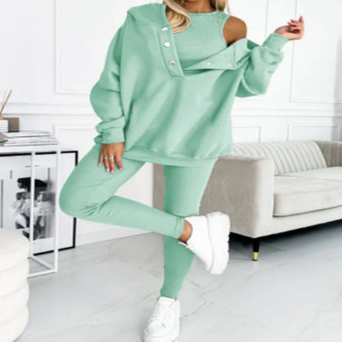 Women's Solid Colour Vest Hoodie And Pants Set