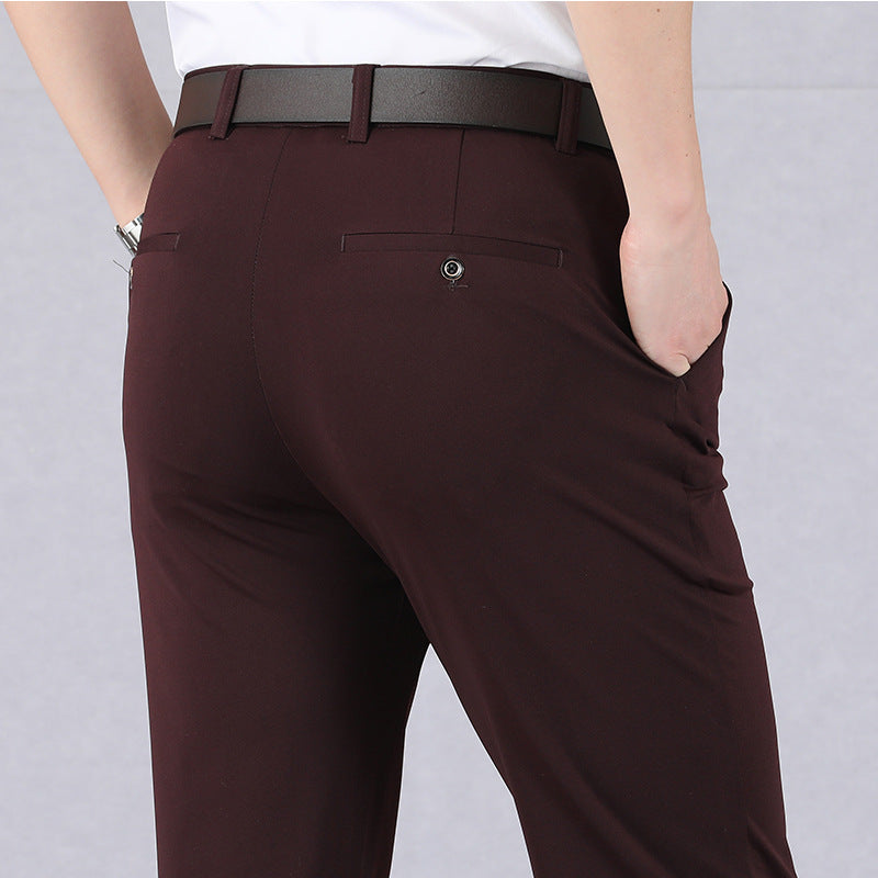Men's High-Waist Casual Pants - Middle-Aged Stretch Trousers