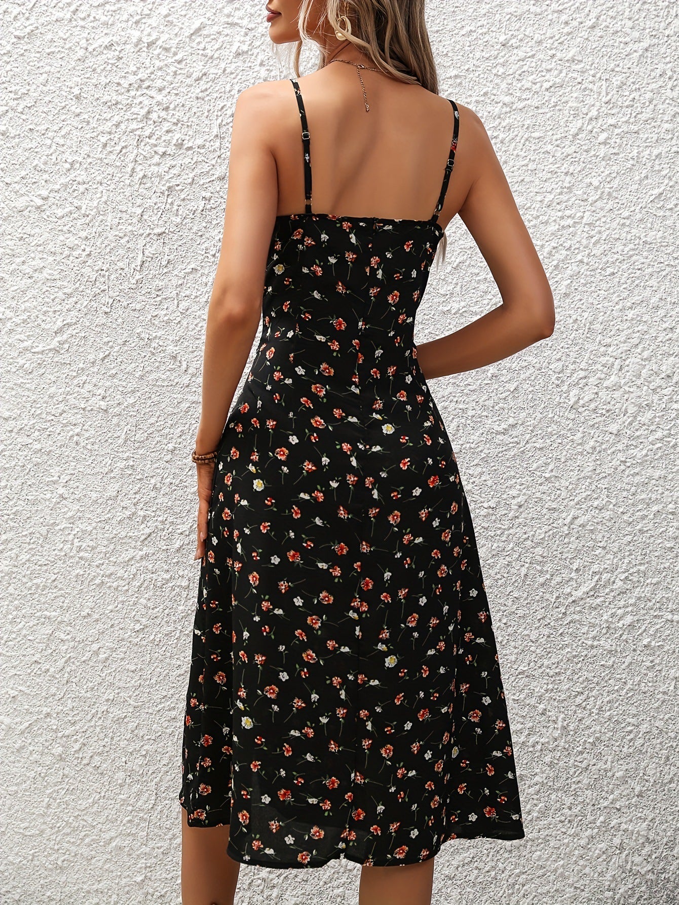 Women's Polka Dot Print Suspender Dress - Summer Sexy Split Long Dresses