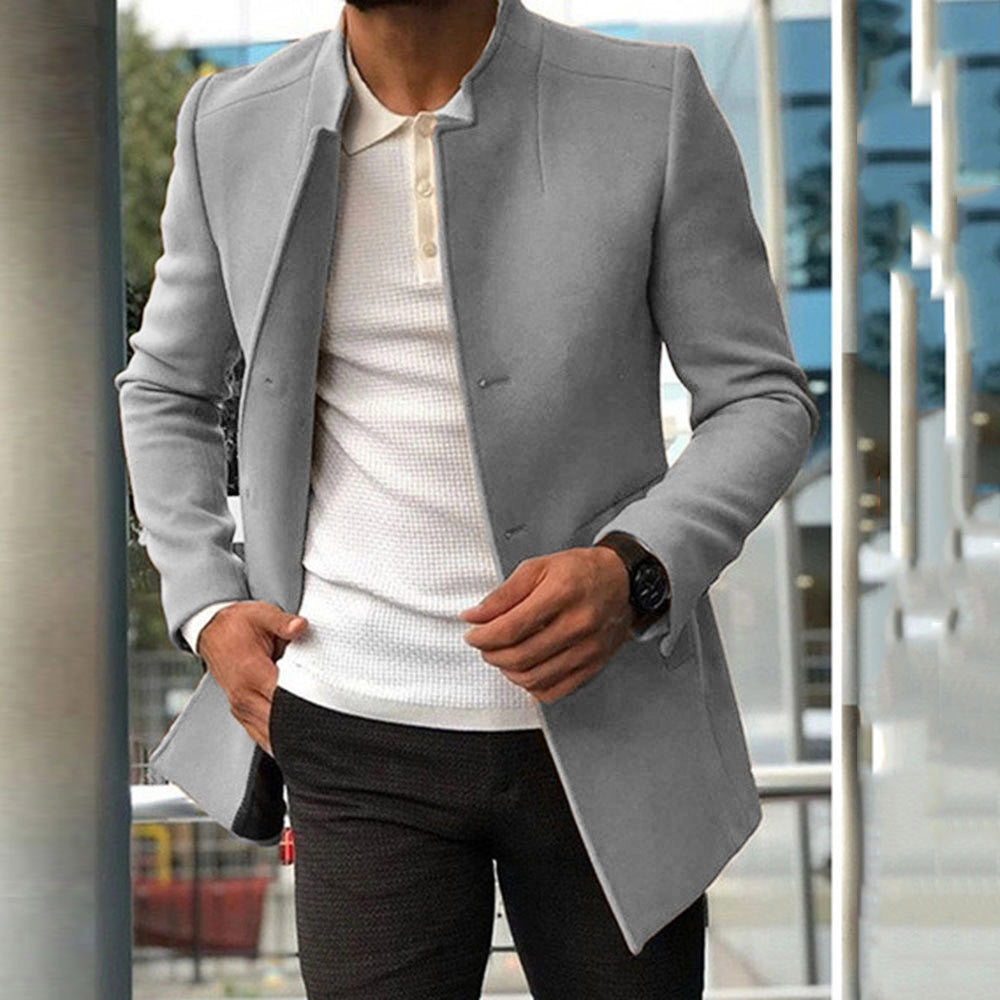 Men's Slim Coat Fashion Single-Breasted Solid Colour Business Jackets - Fall And Winter Tops Outwear