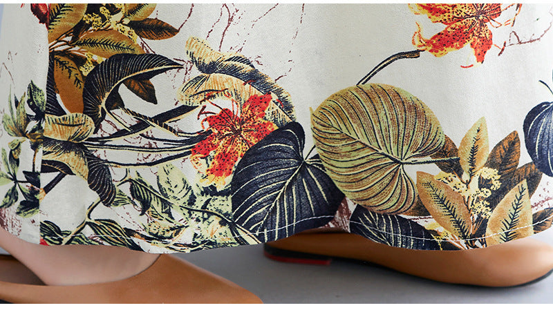 Women's Printed Cotton Linen Round Neck Sleeveless Dress