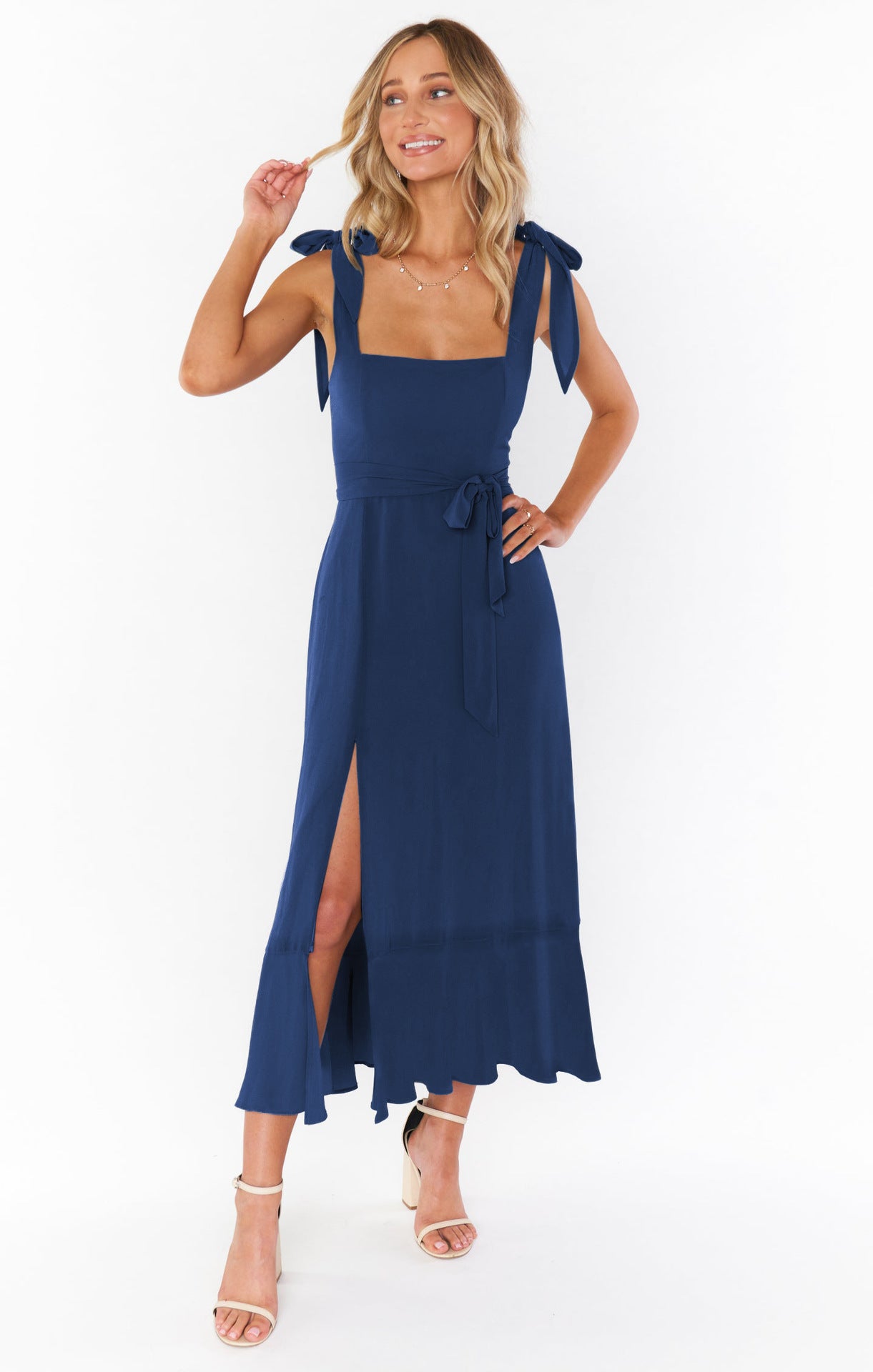Women's Temperament Suspender Split Dress With Lace-Up Design - Fashion Summer Ruffled Beach Dresses