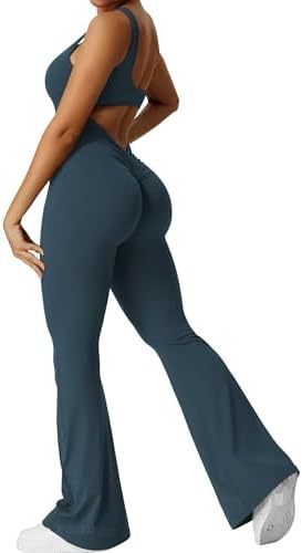 Women's Sleeveless Flare Jumpsuits Fitness Yoga Long Pants
