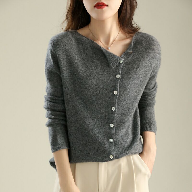 Women's French Style Retro Crew Neck Single-Breasted Cashmere Cardigan Suitable For Autumn - Knitted Thin Casual Versatile Slimming Outer Tops