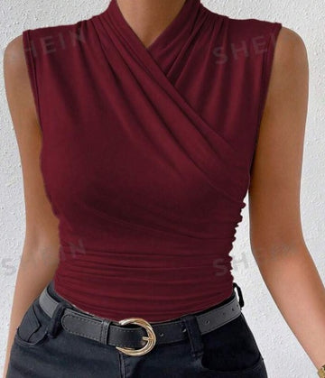 Women's Fashion Summer Solid Colour Crisscross Pleated Sleeveless Tank Top