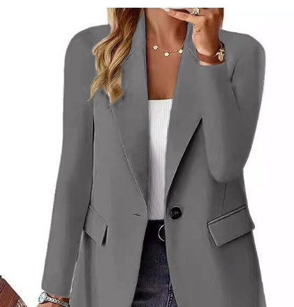 Women's Long-Sleeved Outwear Tops and Ins Lapel Button Jacket Fashion - Commuter Casual Suit Jacket For Ladies